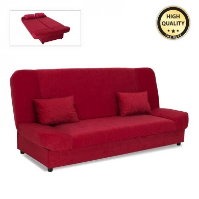 Tiko PLUS Megapap three-seater sofa - bed with storage space and fabric in red 200x90x96εκ.