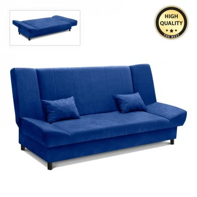 Tiko Plus three-seater fabric sofa - bed with storage space in blue color 200x90x96cm.