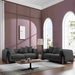 KANSAS Sofa Set (2+3) Teddy Black Fabric