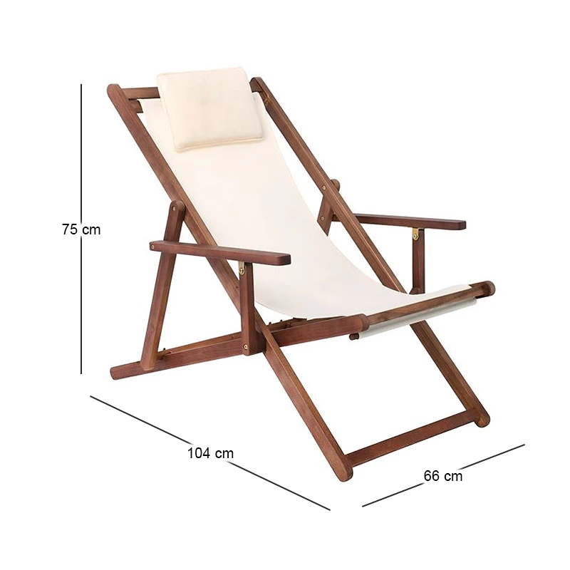 Deckchair 3-POS Acacia (w/arms), Fabric Ecru Water Repellent