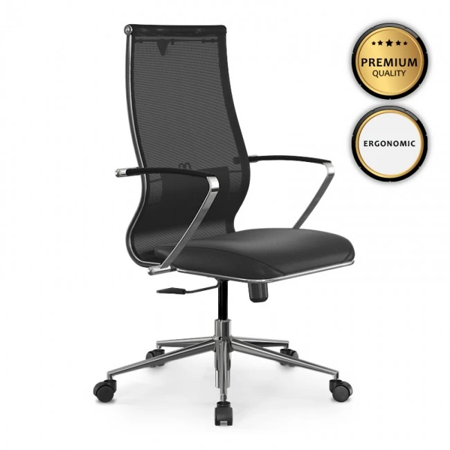 Office chair B2-163K Megapap ergonomic with Mesh fabric and PU leather color black 58x70x103/117cm.