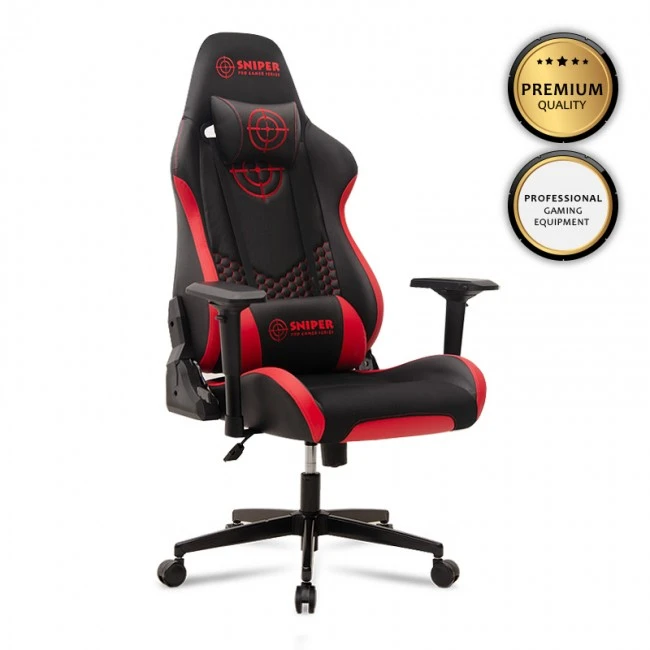Sniper Megapap gaming - professional fabric - Pu desk chair in red - black color 74x57x140cm.
