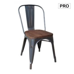 Καρέκλα Relix Pro στοιβαζόμενη μεταλλική χρώμα antique μαύρο -  κάθισμα χρώμα dark oak 45x51x85εκ.