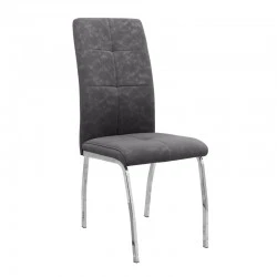 Alma Megapap pu leather dining chair in grey color with metal chrome legs 42x53x97cm.