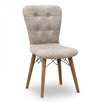 Palmira Megapap dining chair fabric color beige - walnut legs 47x44x88cm.