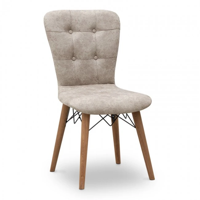 Palmira Megapap dining chair fabric color beige - walnut legs 47x44x88cm.