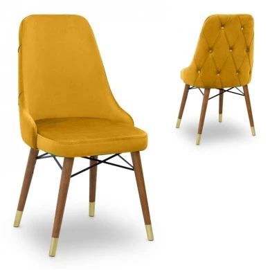 Venus Megapap dining chair velvet color mustard - walnut/gold legs 53x48x95cm.