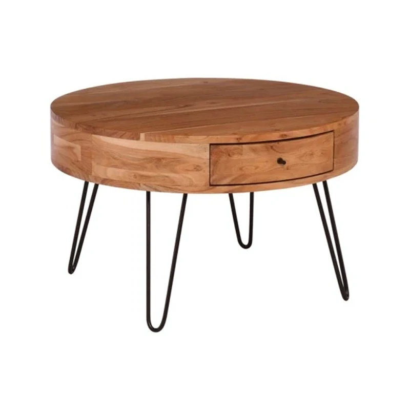 KARIM Coffee Table d.70x42 Acacia Natural Finish (Black Paint)