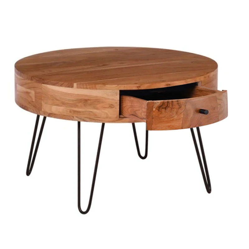 KARIM Coffee Table d.70x42 Acacia Natural Finish (Black Paint)