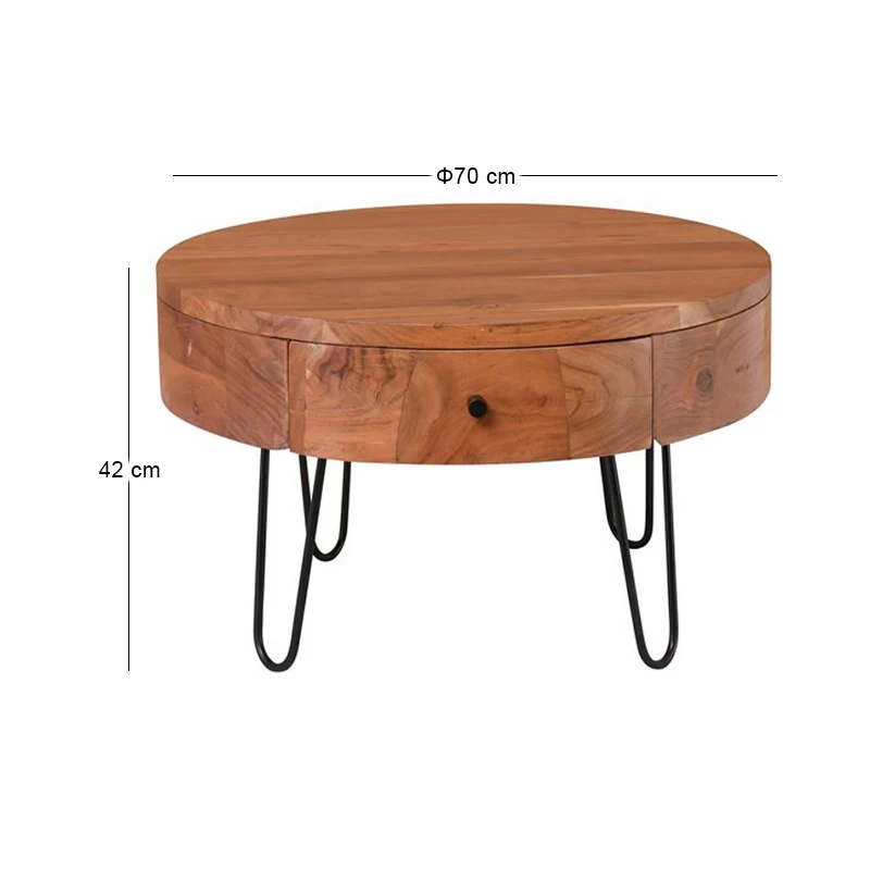 KARIM Coffee Table d.70x42 Acacia Natural Finish (Black Paint)