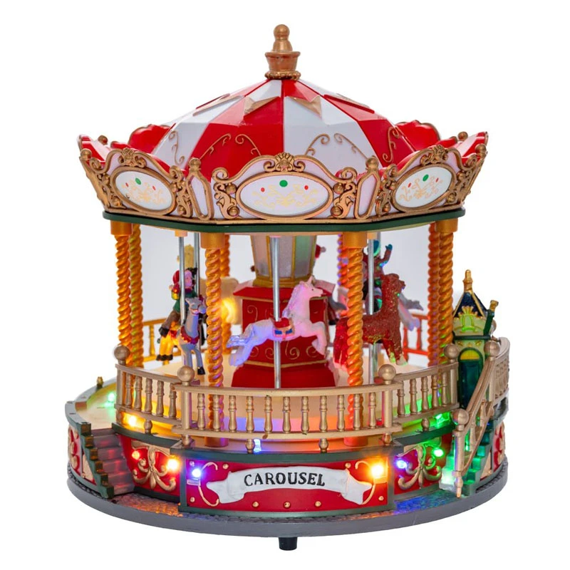 CHRISTMAS CAROUSEL ANIMATED WITH BATTERY LIGHTS 22.5X22.5X23.5CM
