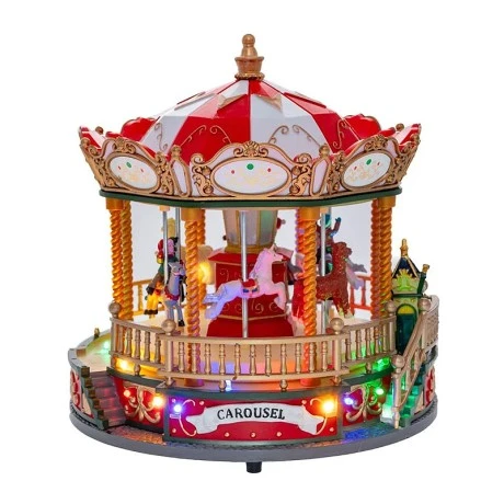 CHRISTMAS CAROUSEL ANIMATED WITH LIGHTS 22.5X22.5X23.5CM BATTERY OPPERATED