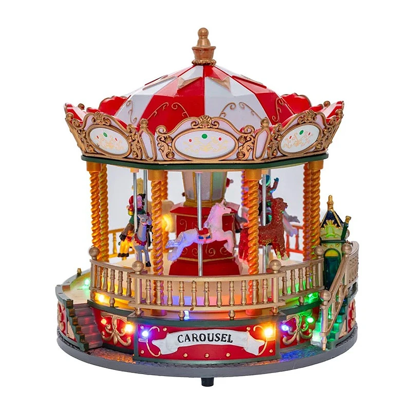 CHRISTMAS CAROUSEL ANIMATED WITH BATTERY LIGHTS 22.5X22.5X23.5CM