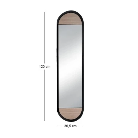 WOOD AND METAL WALL MIRROR 30.5X4X120CM.