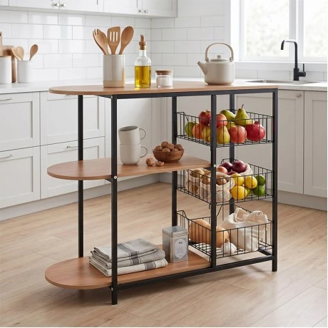 KITCHEN Rack Metal Black/Natural Oak