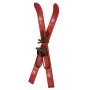 RED WOODEN ANTIQUE SKIS AND POLES 25X7X57CM