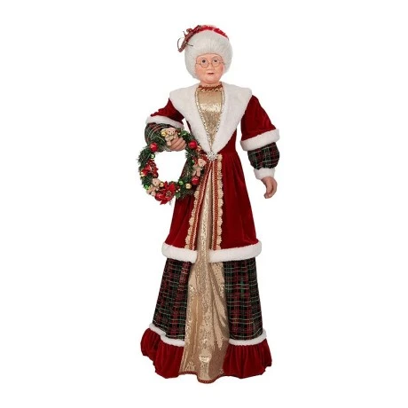 XMAS MRS SANTA IN RED GOLD COLOR HOLDING A WREATH 150CM