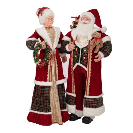 XMAS MRS SANTA IN RED GOLD COLOR HOLDING A WREATH 150CM