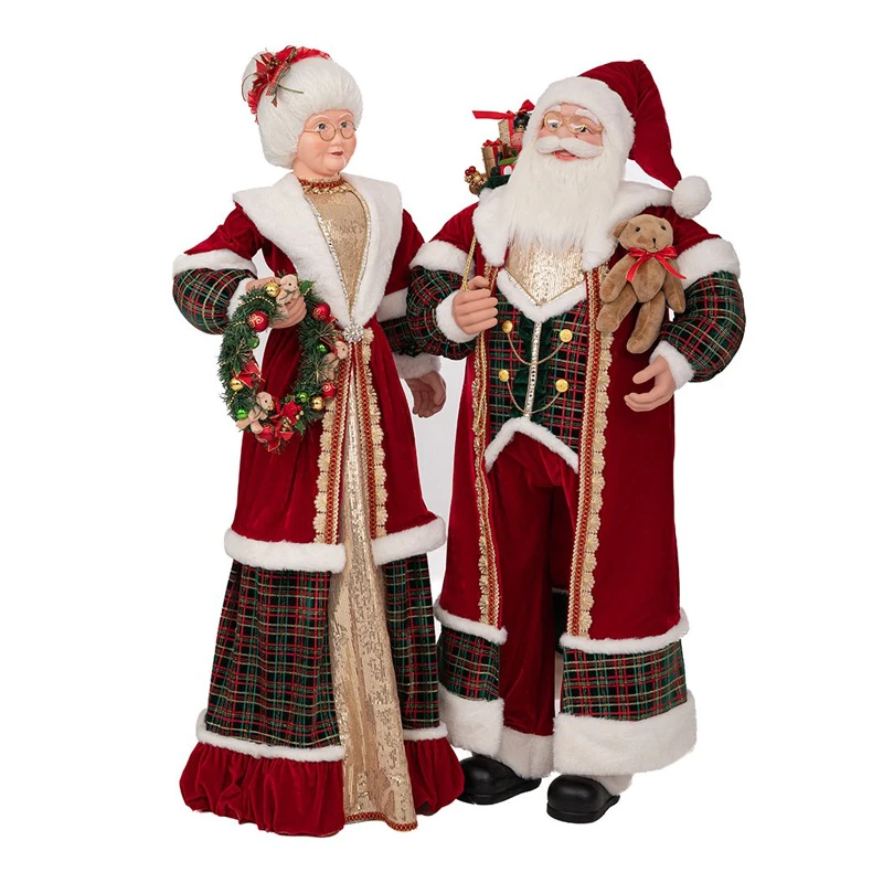 XMAS MRS SANTA IN RED GOLD COLOR HOLDING A WREATH 150CM