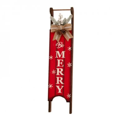 XMAS RED SLEDGE SIGN WITH DECORATION 20X10X90CM