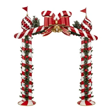 RED WITH WHITE STRIPES CHRISTMAS SQUARE ARCH WITH BOW AND BELLS 242X53X270CM