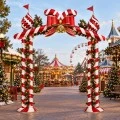 RED WITH WHITE STRIPES CHRISTMAS SQUARE ARCH WITH BOW AND BELLS 242X53X270CM