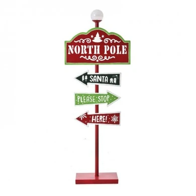 XMAS RED METAL SIGNS ON A POLE WITH LED LIGHT 45Χ16Χ118CM