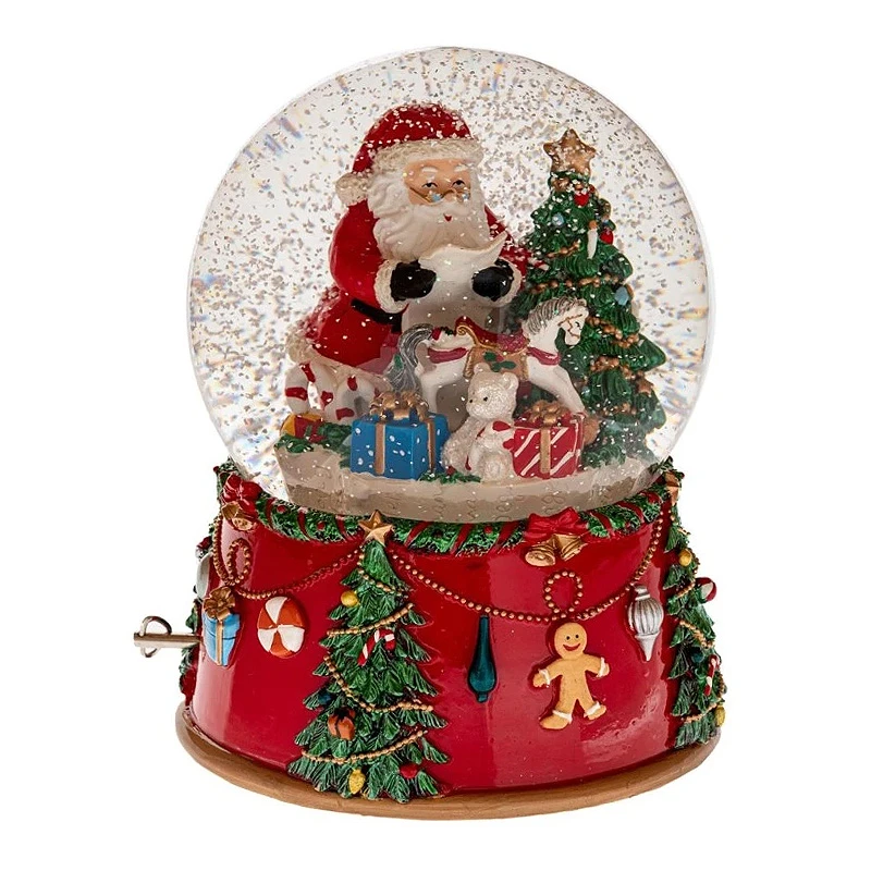 RED COLOUR RESIN WINDING WATER GLOBE WITH SANTA AND MUSIC 16,5X16,5X20CM