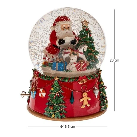 RED COLOUR RESIN WINDING WATER GLOBE WITH SANTA AND MUSIC D16,5X20CM