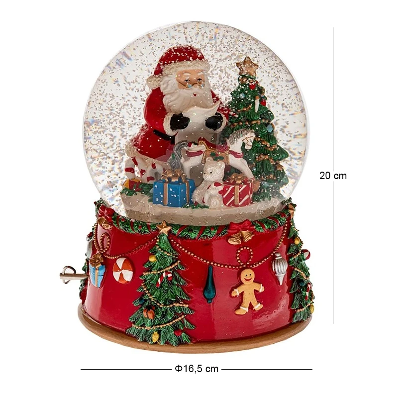 RED COLOUR RESIN WINDING WATER GLOBE WITH SANTA AND MUSIC 16,5X16,5X20CM