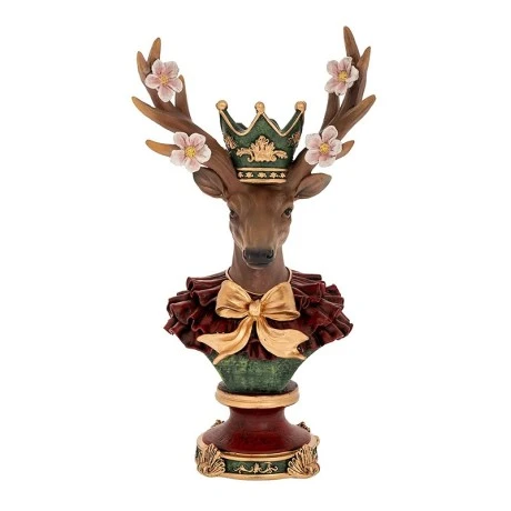 XMAS RED RESIN DEER HEAD BUST WITH FLOWERS ON HORNS 18X12X34CM