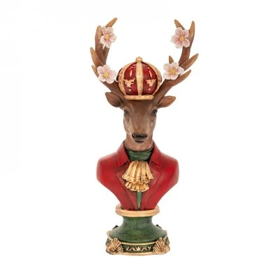 XMAS RED RESIN DEER HEAD BUST WITH FLOWERS ON HORNS 16X11X34CM