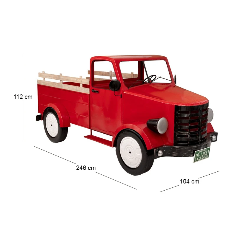 RED METAL CHRISTMAS TRUCK 246X104X112CM