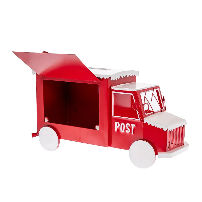 XMAS RED METAL TRUCK MAILBOX 72X28X40CM