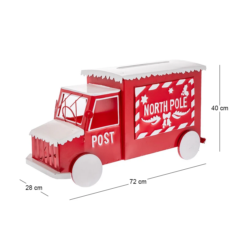 XMAS RED METAL TRUCK MAILBOX 72X28X40CM