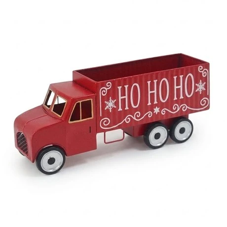 XMAS RED METAL TRUCK HOHOHO 50X14X20CM