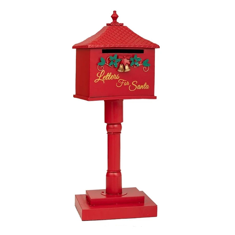 RED METAL MAILBOX ON A POLE 34.5X26.5X93.5CM