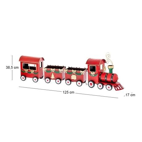 XMAS RED METAL TRAIN WITH THREE WAGONS 125X17X38,5CM