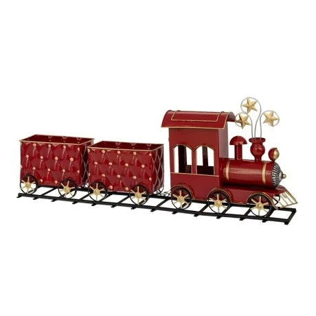 RED METAL CHRISTMAS TRAIN WITH WAGONS 85X15X33CM