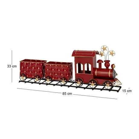 RED METAL CHRISTMAS TRAIN WITH WAGONS 85X15X33CM