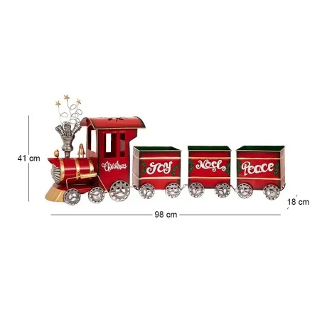 RED METAL CHRISTMAS TRAIN WITH WAGONS 98X18X41CM