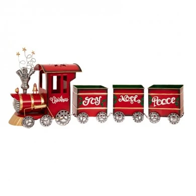 RED METAL CHRISTMAS TRAIN WITH WAGONS 98X18X41CM