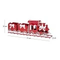 XMAS RED METAL TRAIN ON TRACKS WITH TWO WAGONS AND WHITE BOWS 77X15X33CM