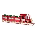 XMAS RED METAL TRAIN ON TRACKS WITH TREE WAGONS 90Χ20X20CM