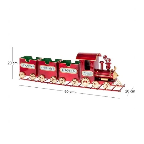 XMAS RED METAL TRAIN ON TRACKS WITH TREE WAGONS 90Χ20X20CM