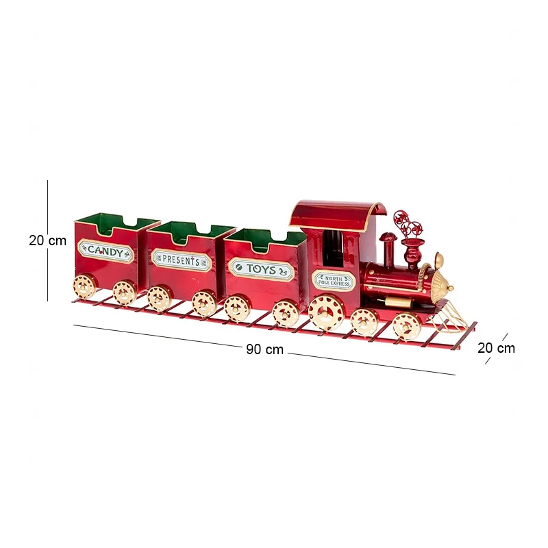 XMAS RED METAL TRAIN ON TRACKS WITH TREE WAGONS 90Χ20X20CM