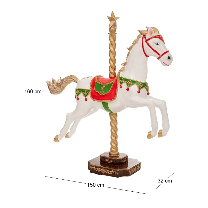 XMAS RED GREEN FIBERGLASS CAROUSEL HORSE 150X32X160CM
