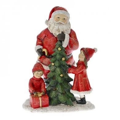 RED RESIN SANTA DECORATING CHRISTMAS TREE FIGURINE WITH LIGHT 14.5X13X19.5CM