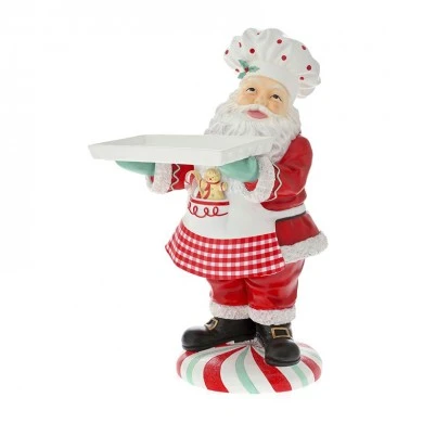 XMAS RED POLYRESIN SANTA CHEF HOLDING A PLATE 35X36X68CM