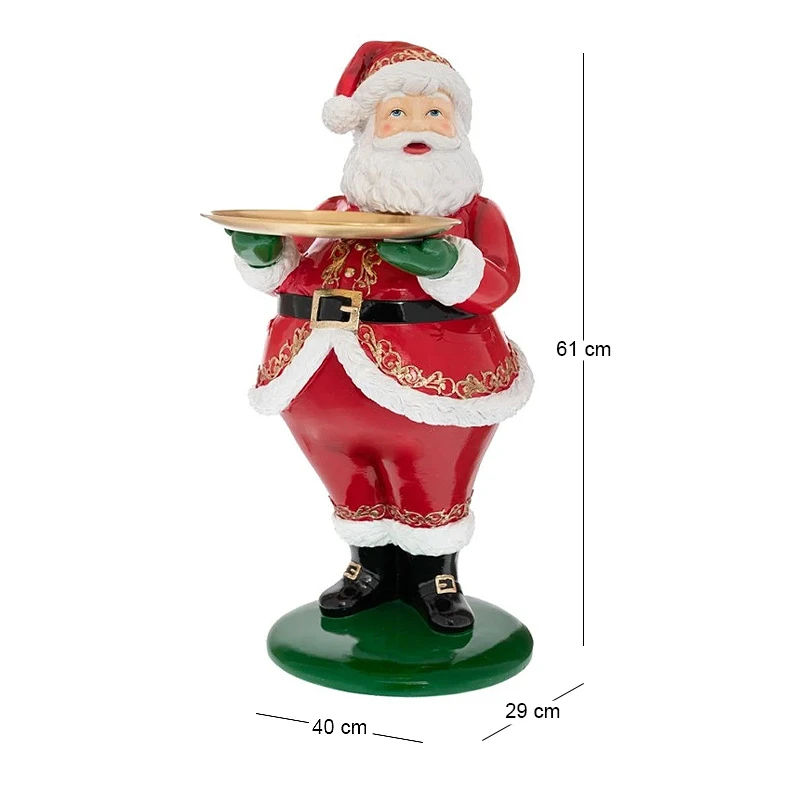RED RESIN SANTA WITH METAL TRAY 29Χ40Χ61CM